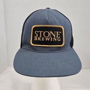 Stone Brewing Trucker Hat Cap Blue Corduroy Mesh Snapback Patch Logo Beer Craft